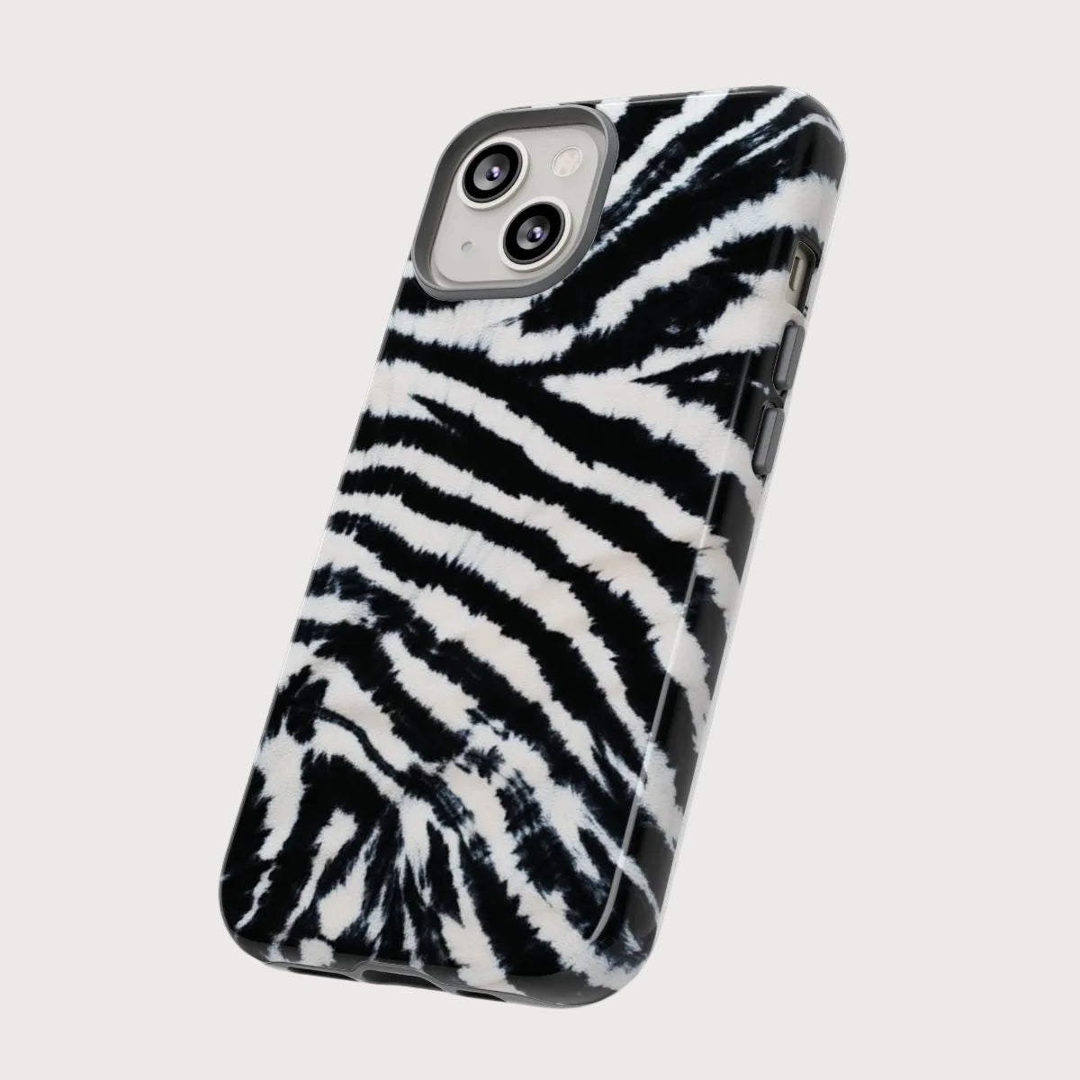 Phone case with zebra pattern on a white background