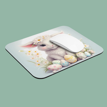 Mouse pad with a bunny and Easter eggs design on a green background