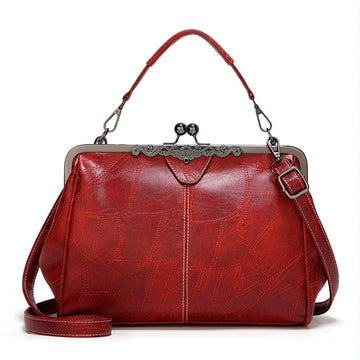 036 Vintage Buckle Handbags Leather Adjustable Crossbody Bag - Red