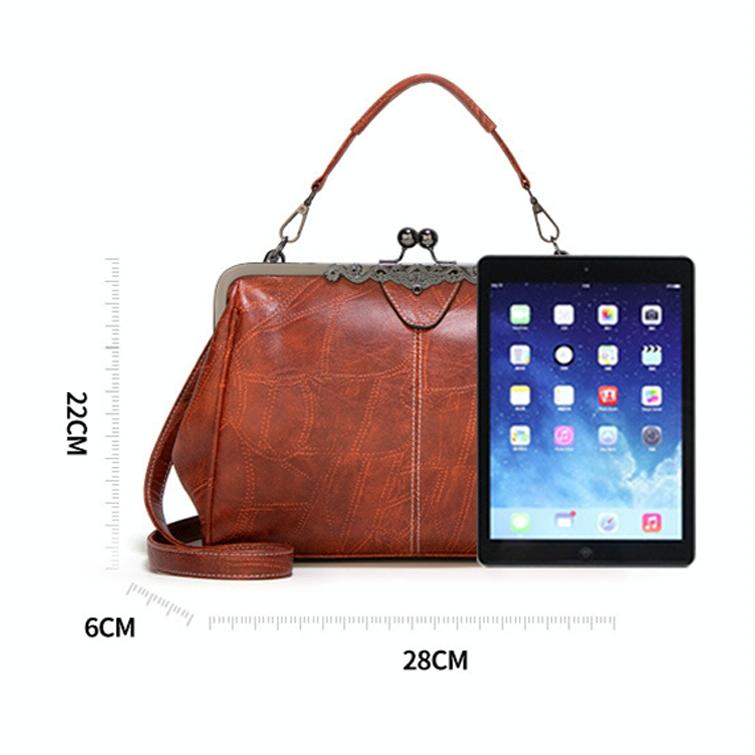 036 Vintage Buckle Handbags Leather Adjustable Crossbody Bag - Red