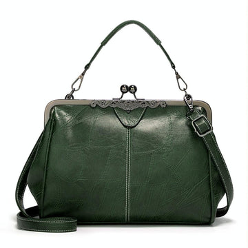 036 Vintage Buckle Handbags Leather Adjustable Crossbody Bag - Green