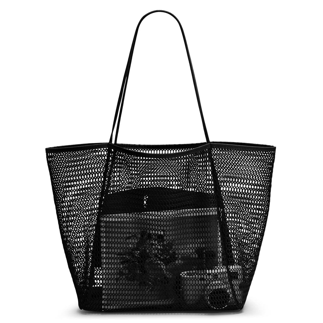 2 pcs Black Casual Mesh Tote Bag - Shoulder Bag for Beach & Travel 35x17x37cm