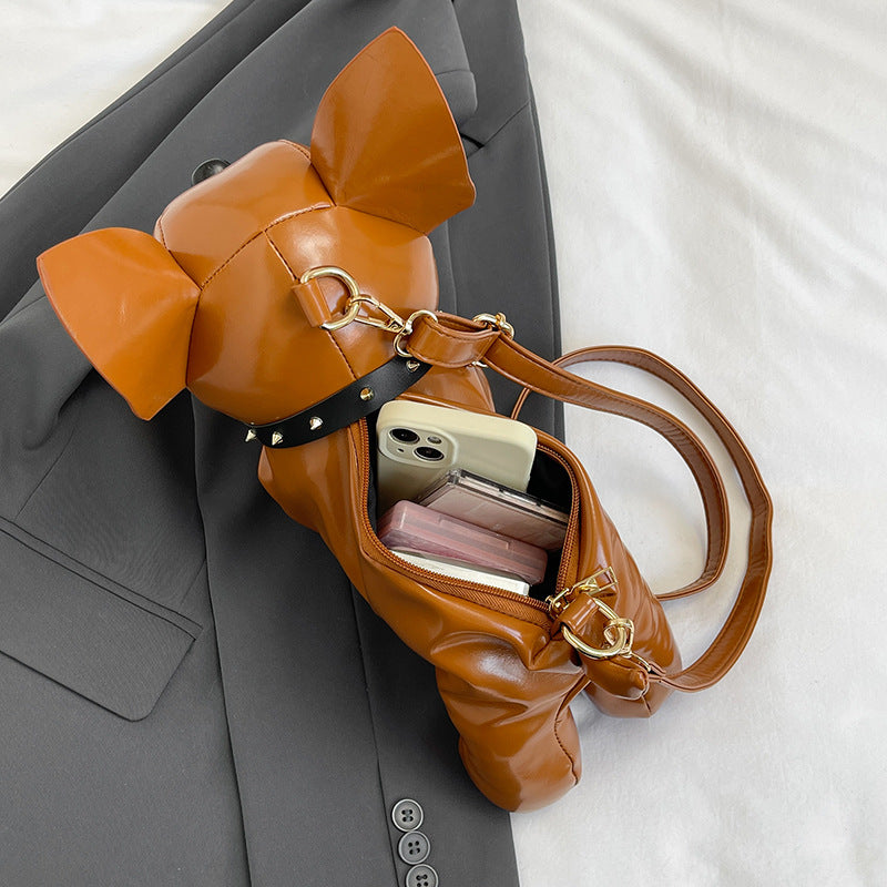 Red French Bulldog Shaped Crossbody Bag PU Leather Animal Design for Daily Outings Fashionable and Lightweight Accessory for Local Trendy Women