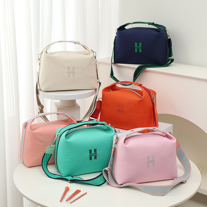 Womens Canvas Crossbody Bag Pink Minimalist H-Letter Box Tote Wide Strap Shoulder Handbag for Travel & Work Large Capacity