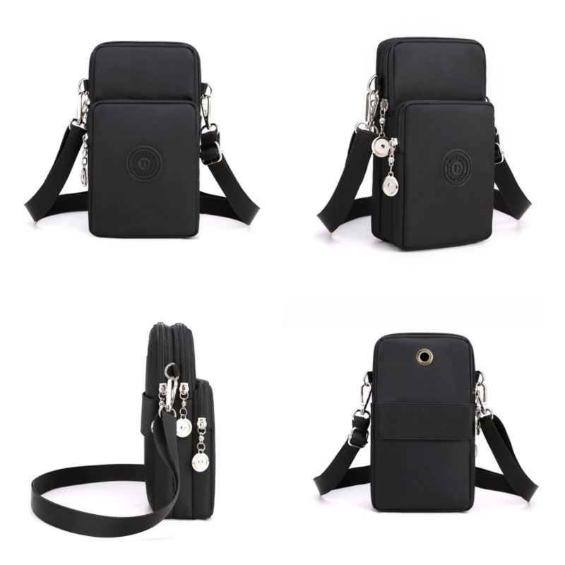 Black Balloon 3-Layer Waterproof Nylon Vertical Crossbody Phone Bag -  Lightweight Phone Purse with Headphone Jack & Adjustable Strap