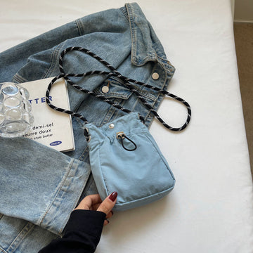 Blue Durable Nylon Small Square Phone Bag - Quick-Access Magnetic Closure, Versatile All-Match Shoulder Pouch