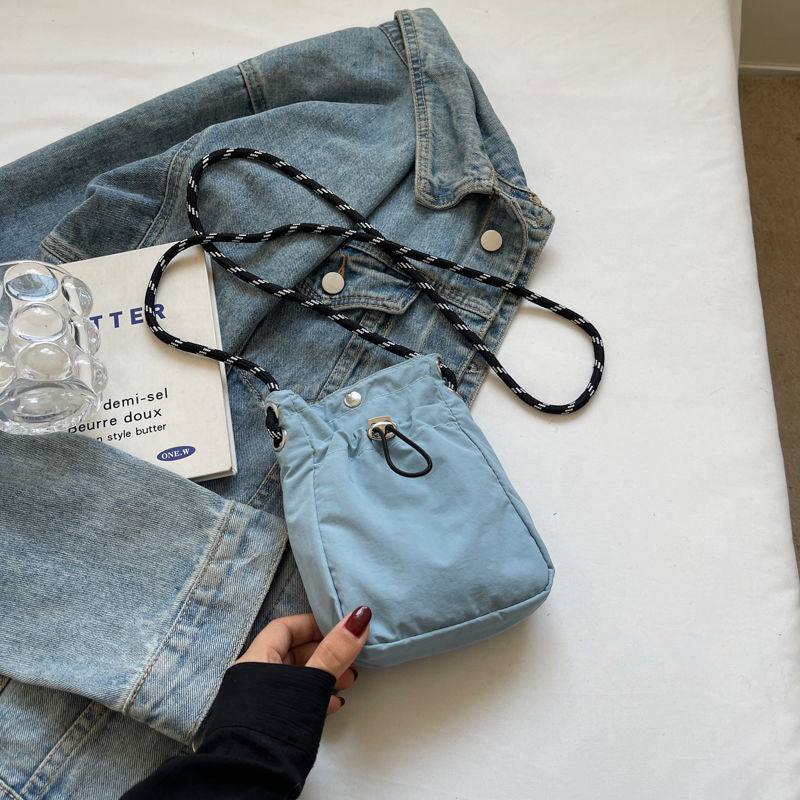 Blue Durable Nylon Small Square Phone Bag - Quick-Access Magnetic Closure, Versatile All-Match Shoulder Pouch