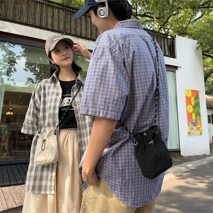 Green Durable Nylon Small Square Phone Bag - Quick-Access Magnetic Closure, Versatile All-Match Shoulder Pouch