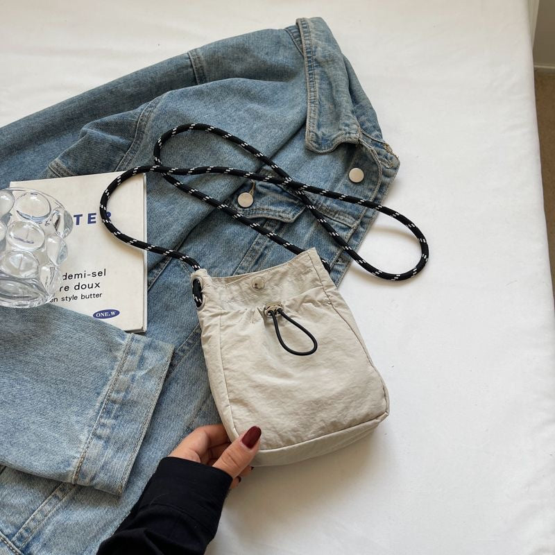 Beige Durable Nylon Small Square Phone Bag - Quick-Access Magnetic Closure, Versatile All-Match Shoulder Pouch