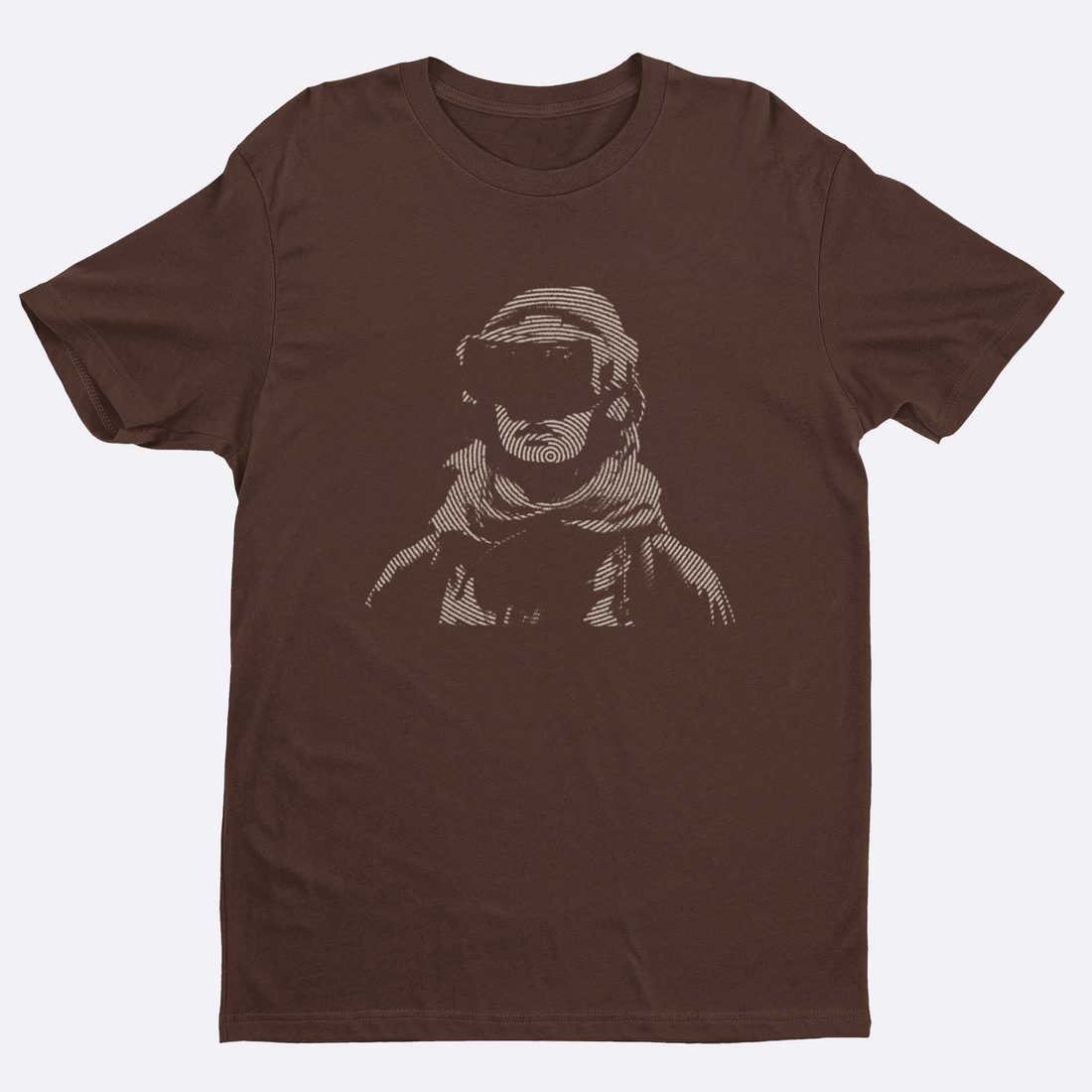 Black t-shirt with a graphic of a person wearing a headscarf on a white background