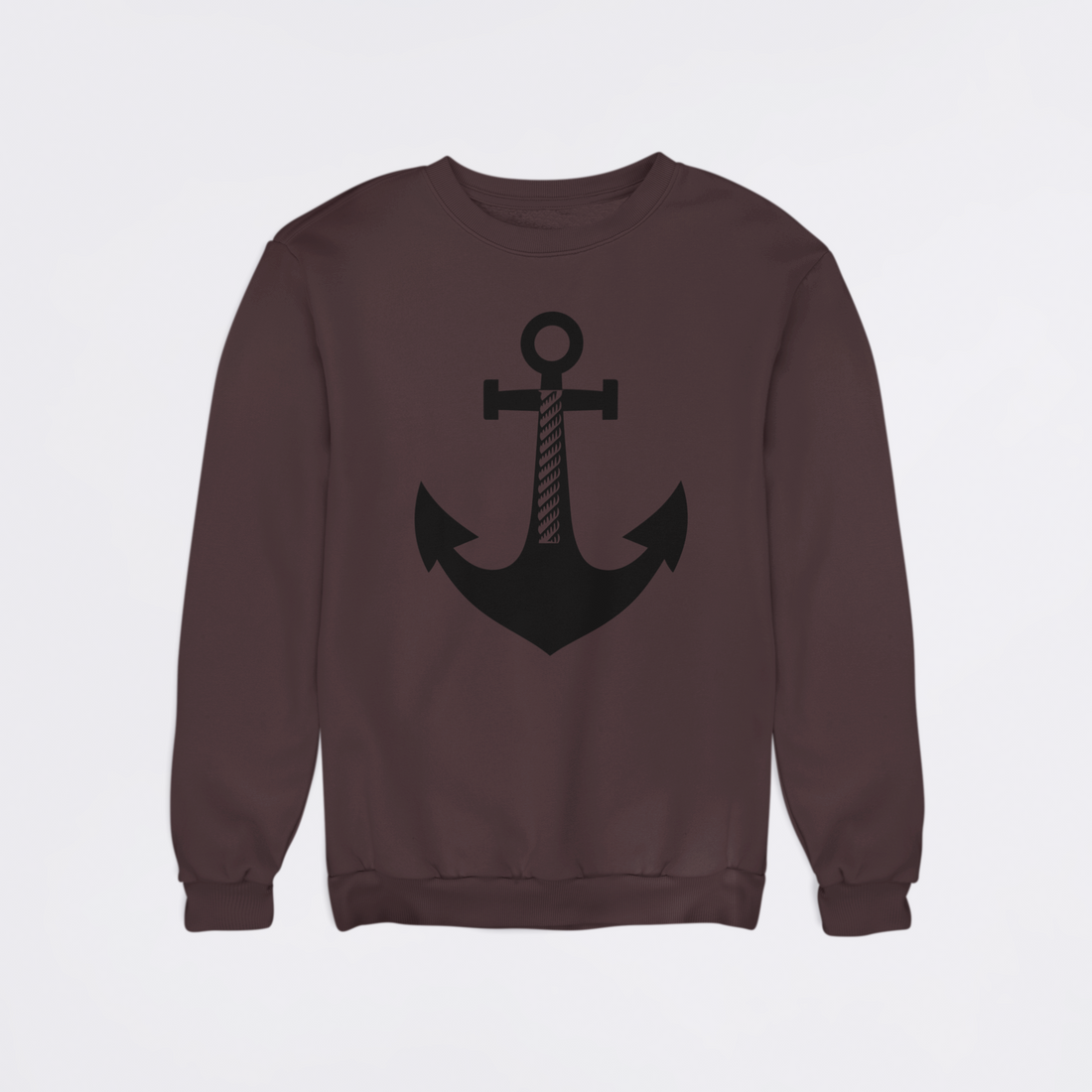 Brown sweatshirt with a black anchor design on a white background