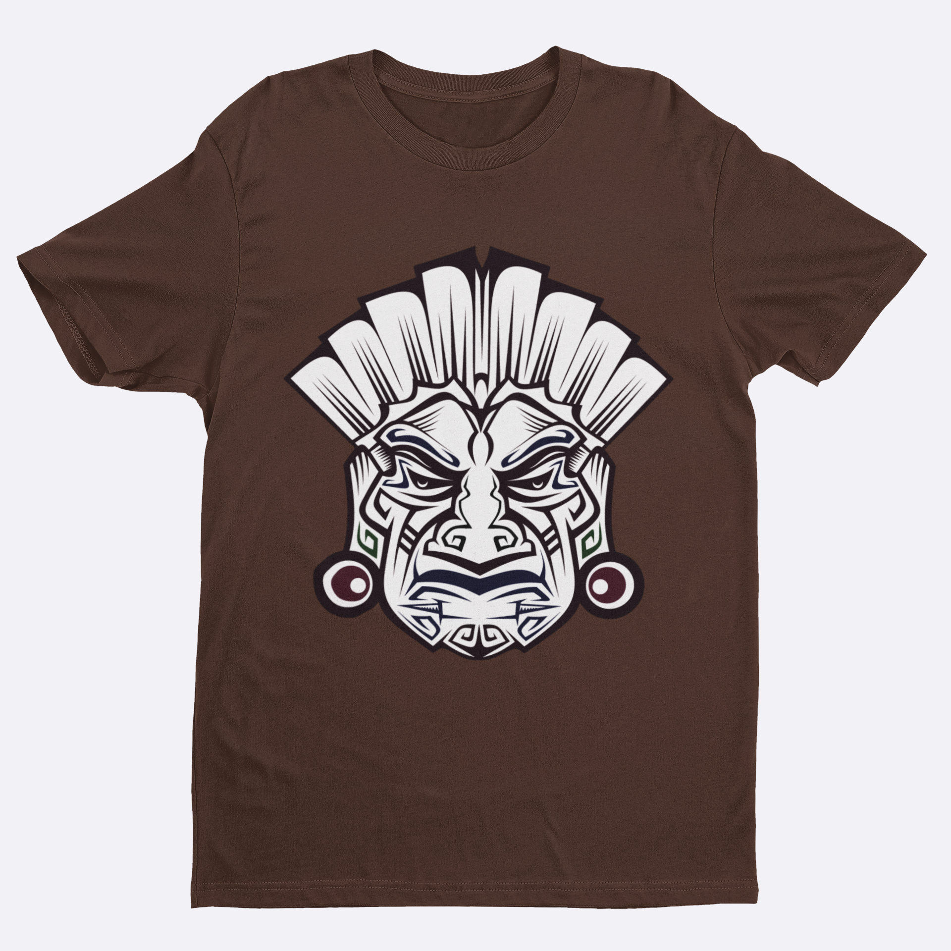 Black t-shirt with a white mask design on a white background