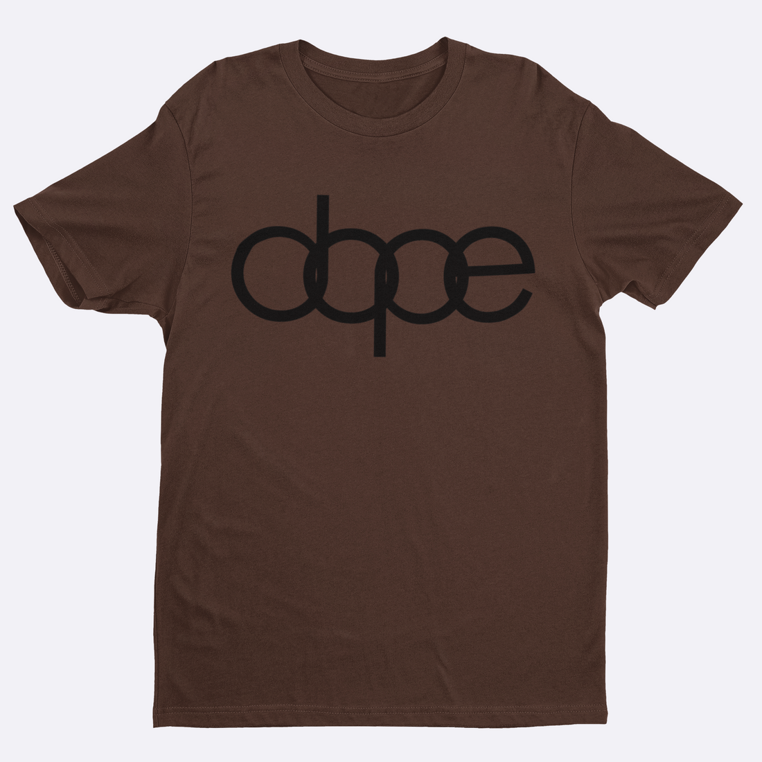 Beige t-shirt with 'dope' text on a white background