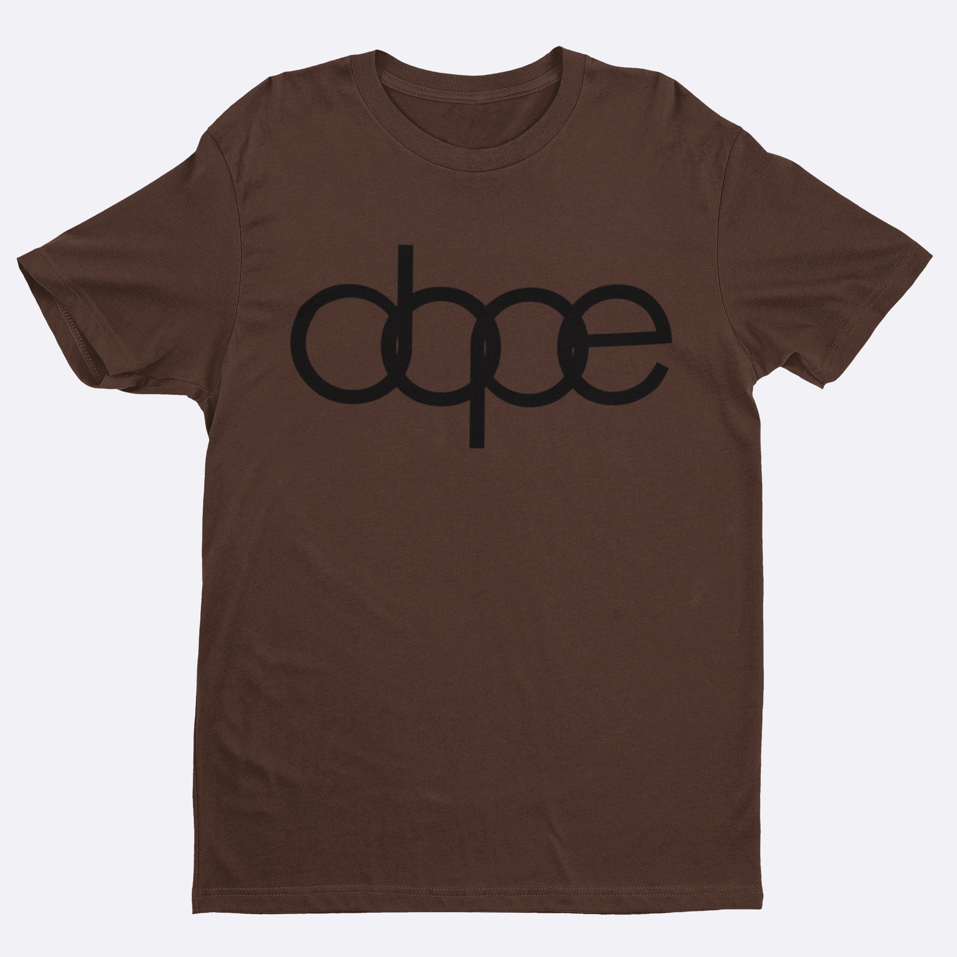 Brown t-shirt with 'dope' text on a white background