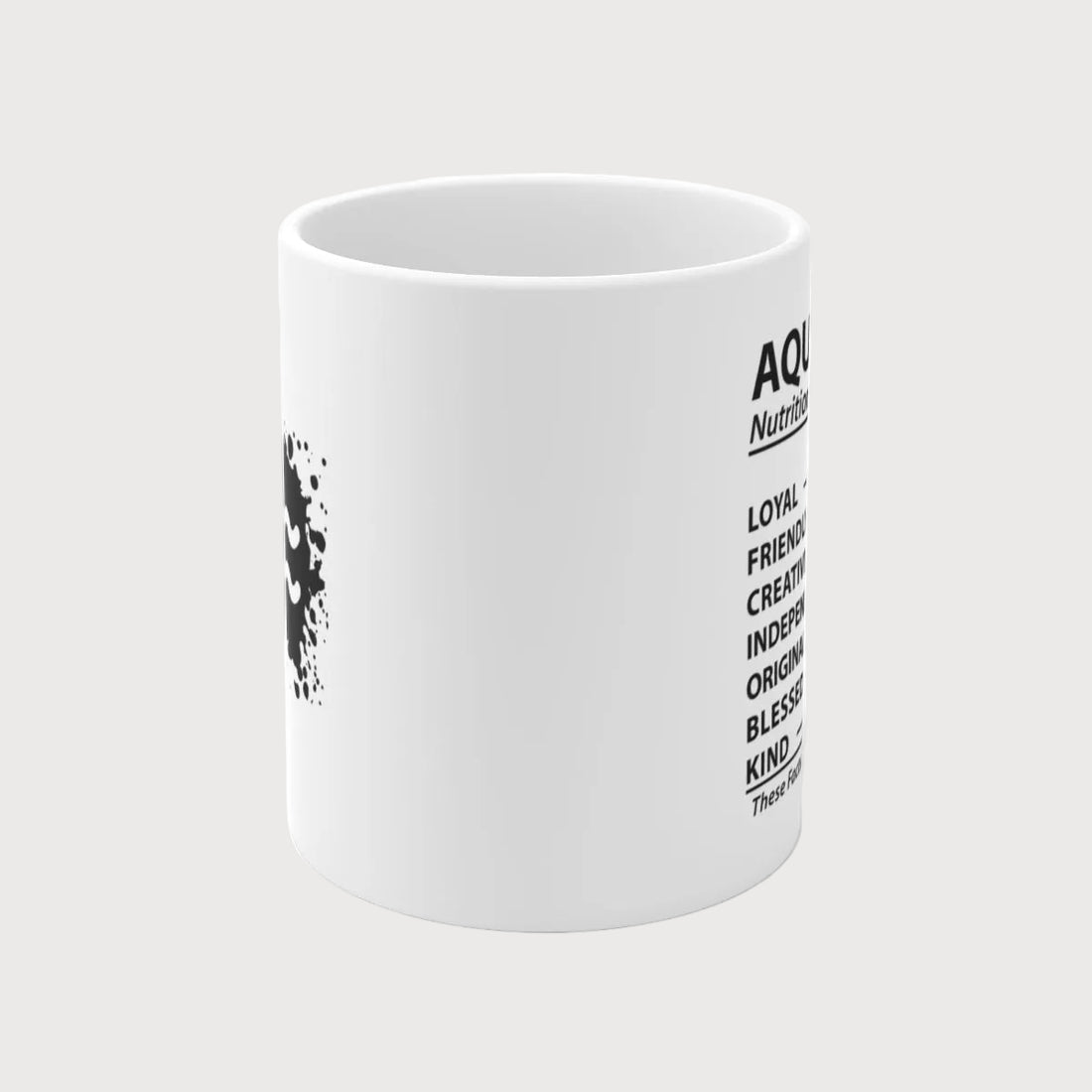 White mug with black abstract design on a white background