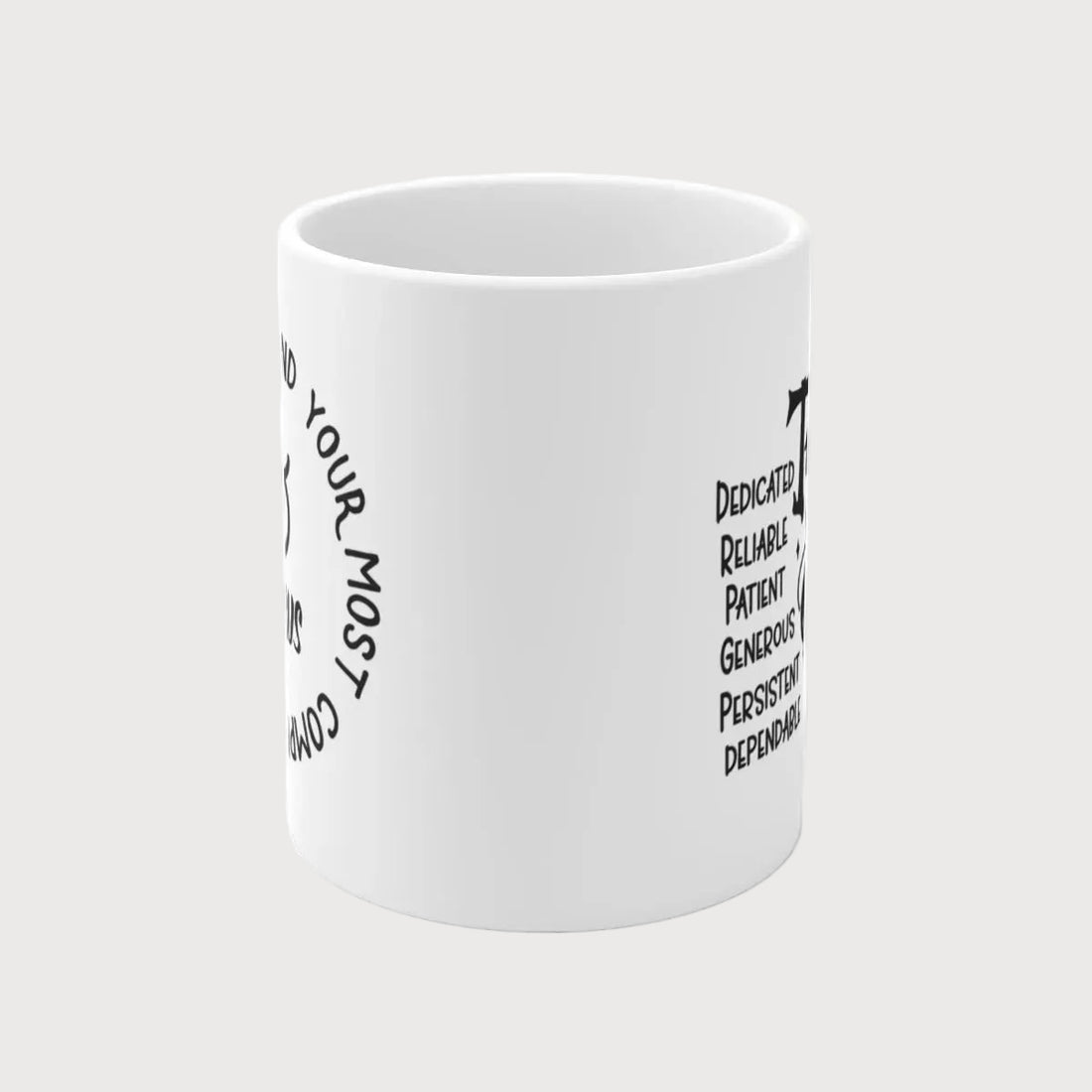 White mug with Taurus zodiac design and attributes on a white background