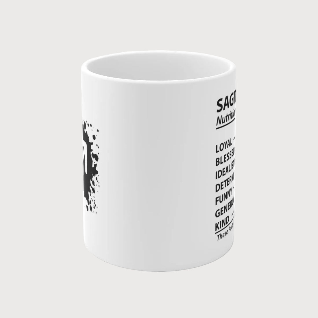 White mug with black abstract design on a white background