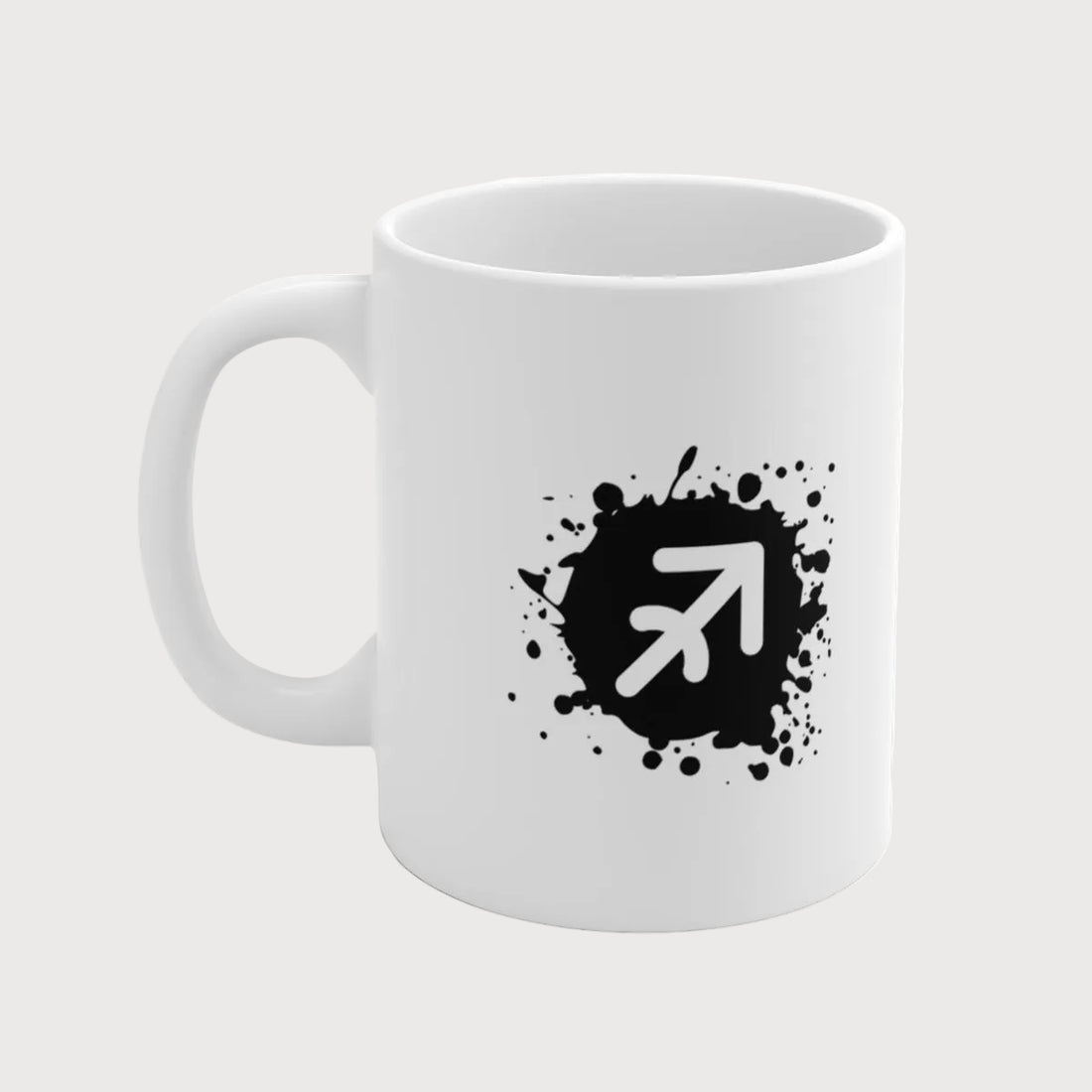 White mug with black abstract design on a white background