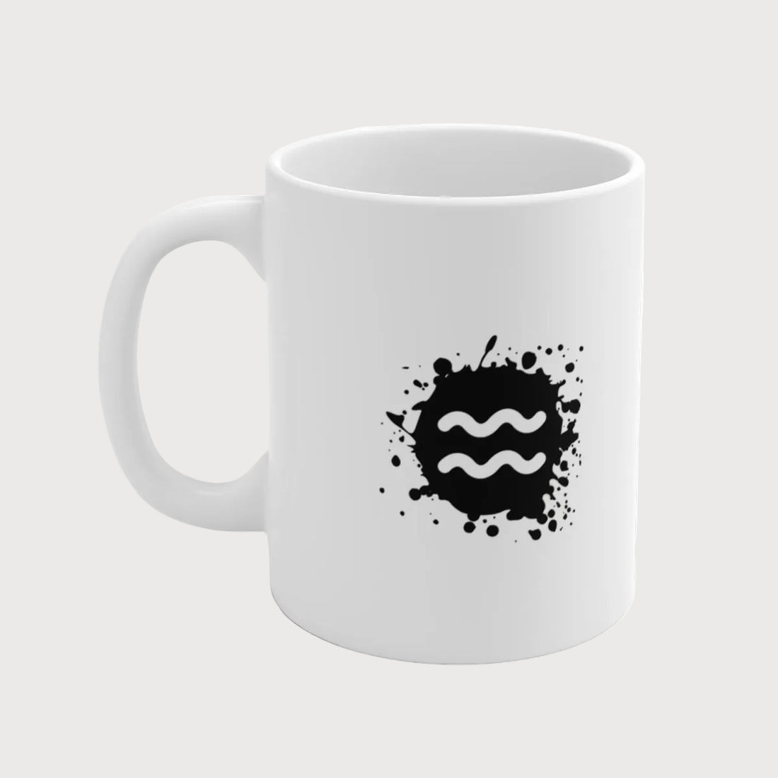 White mug with black abstract design on a white background