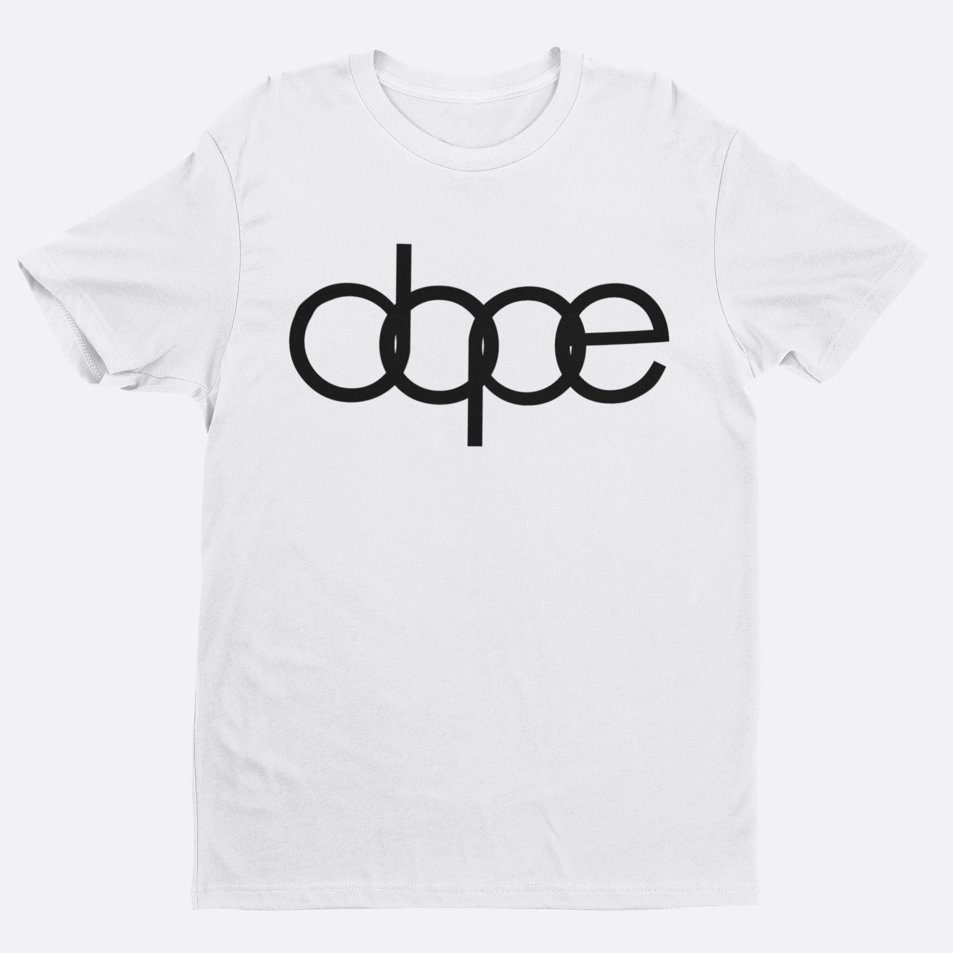 White t-shirt with 'dope' text on a white background